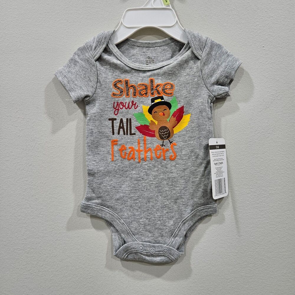 Baby Starters Thanksgiving Turkey Romper Bodysuit 3M Gray Graphic Print Novelty